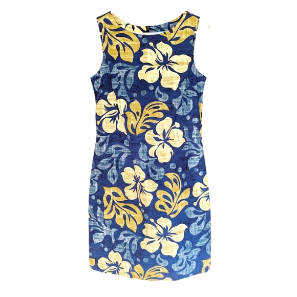 Kai Clothing Dresses & Skirts - Kai Clothing Sleeveless Zippered Sheath Blue Tropical Dress - Size XS
